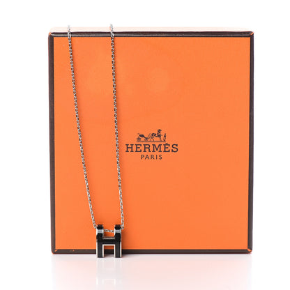 Hermes Lacquered Palladium Pop H Pendant Necklace Black 6 of 6