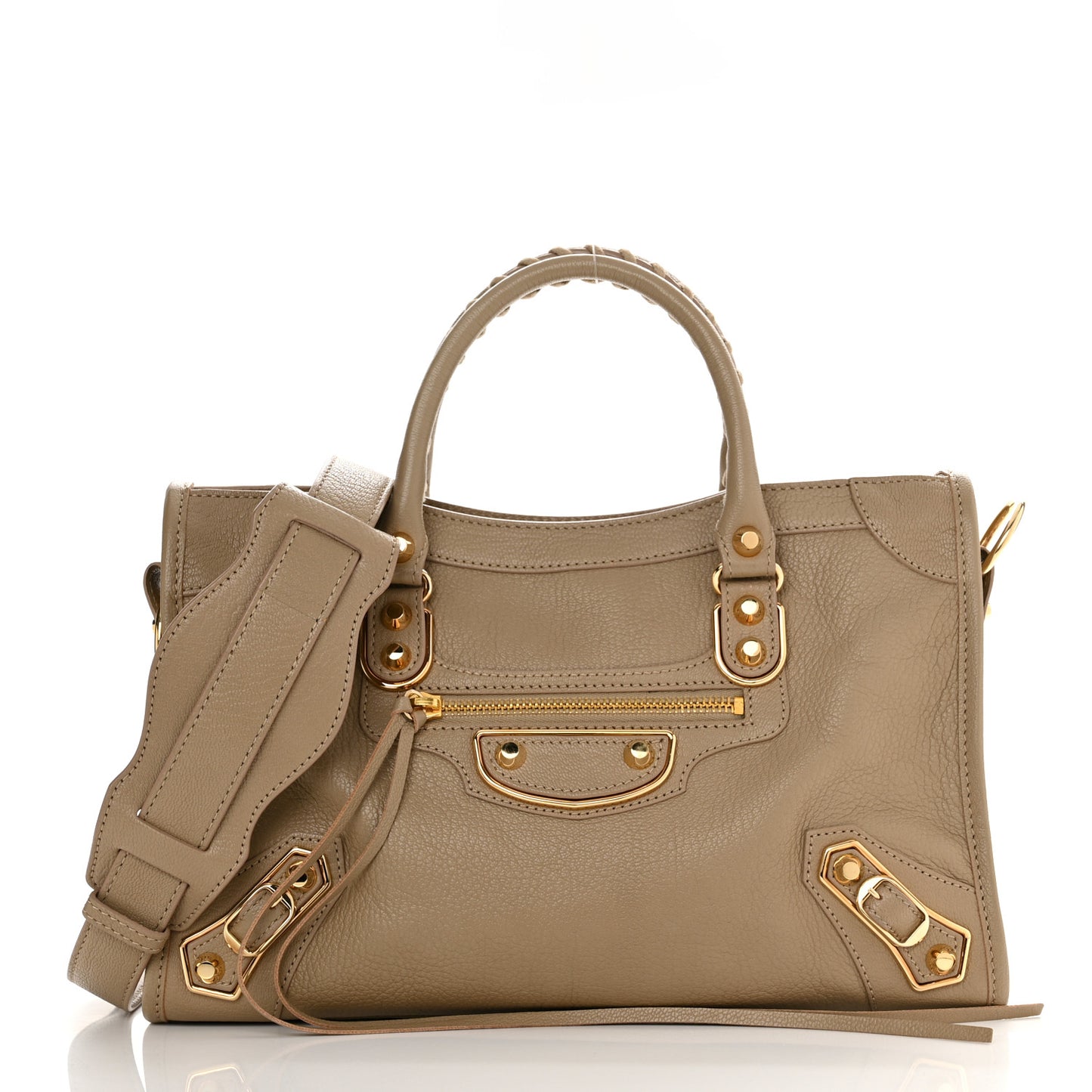 Chevre Gold Metallic Edge Hardware S City Beige Latte