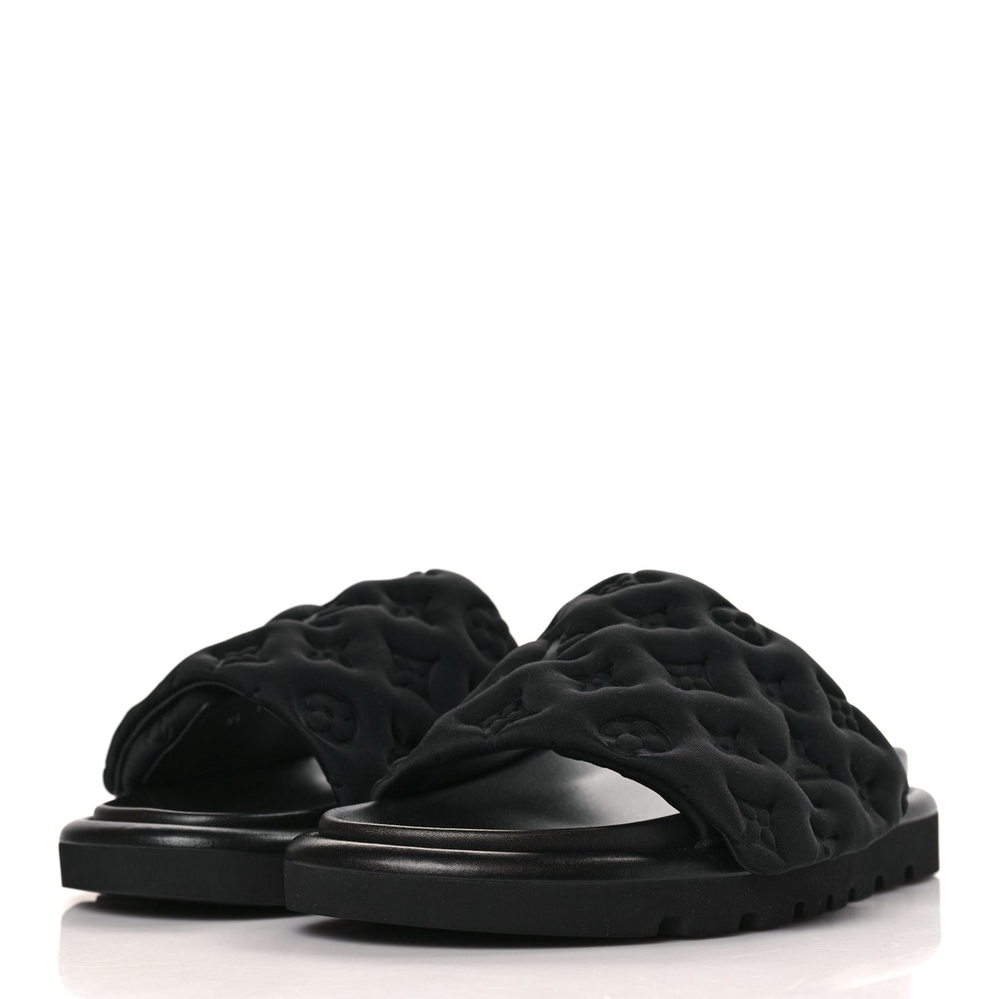 Technical Fabric Embossed Monogram Pool Pillow Comfort Mules 38 Black