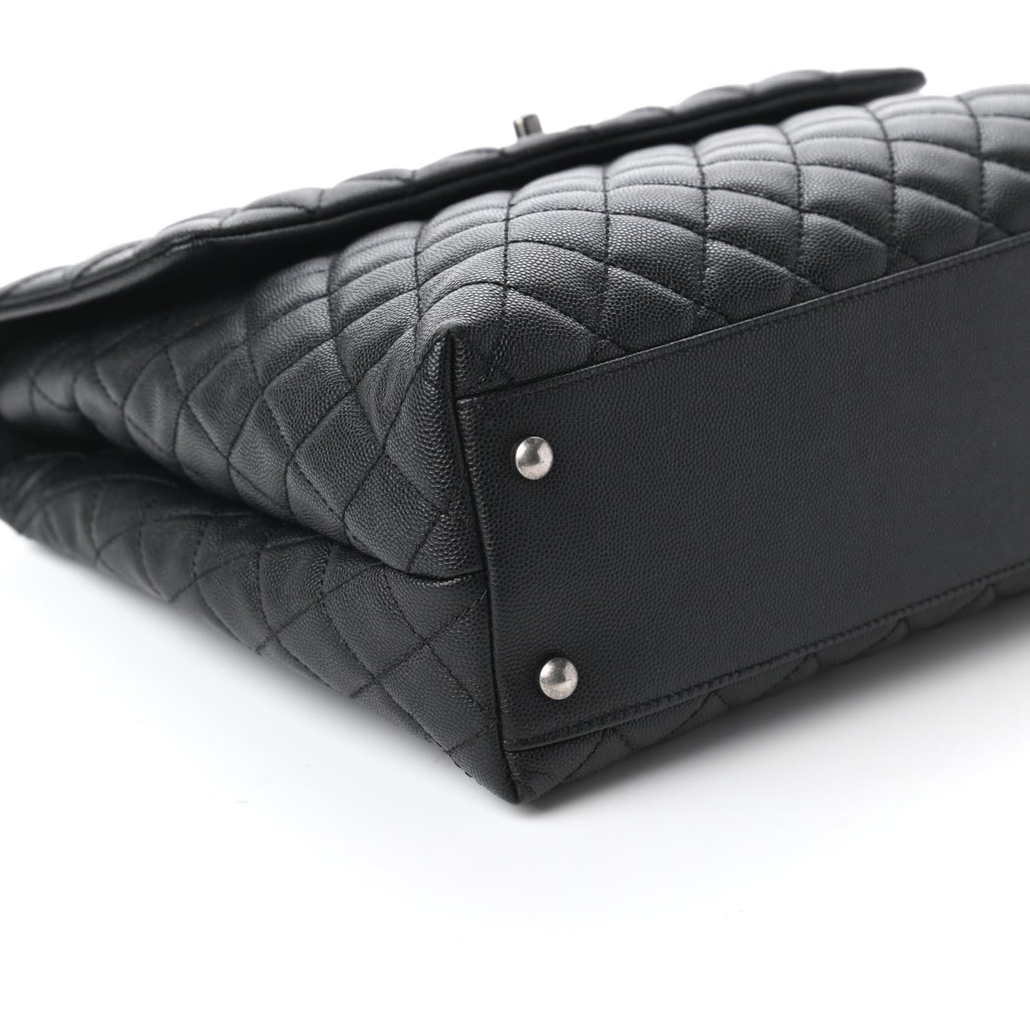 Caviar Lizard Quilted Large Coco Handle Flap Black