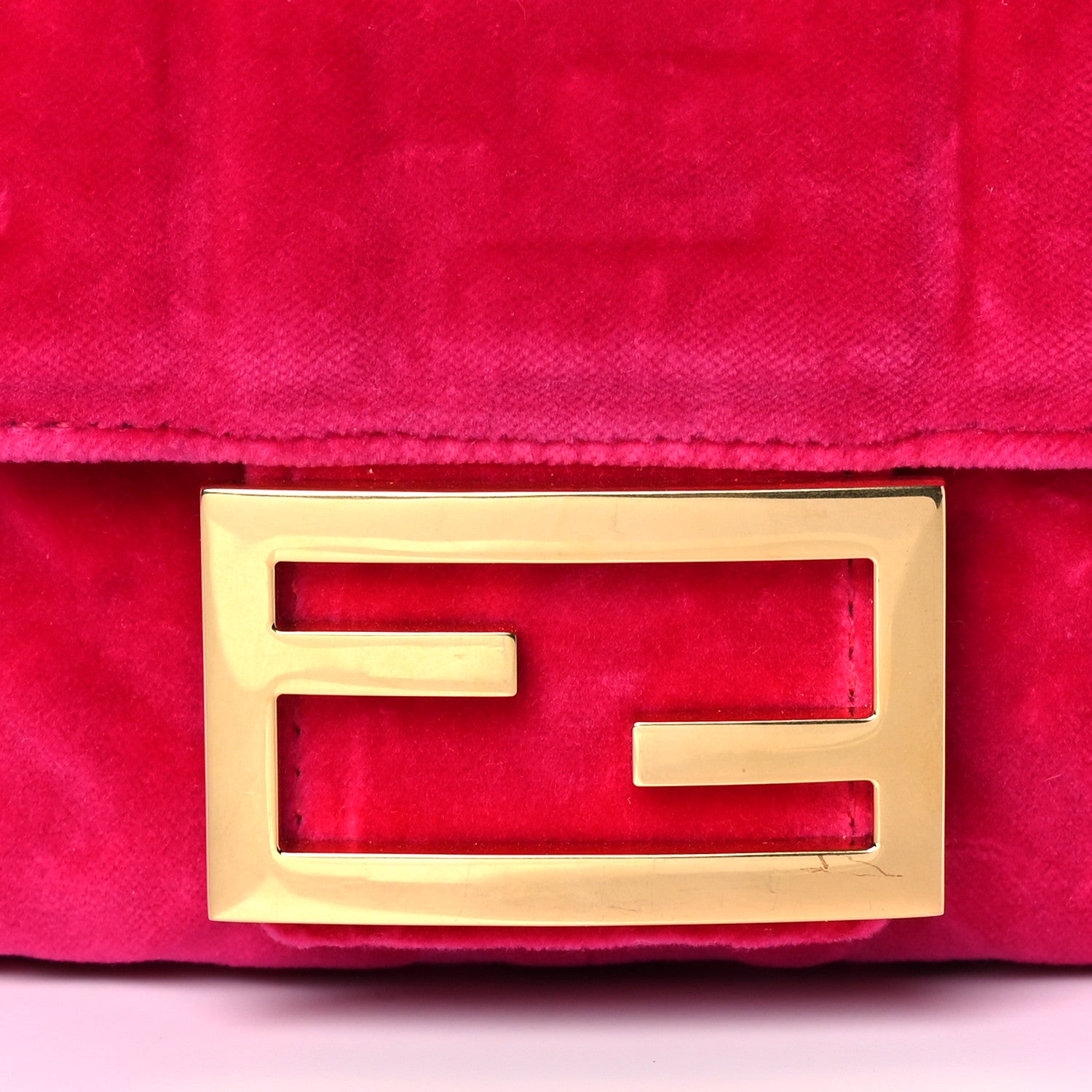 Fendi Velvet FF Embossed Hip Belt Baguette Bag Fuxia 8 of 11