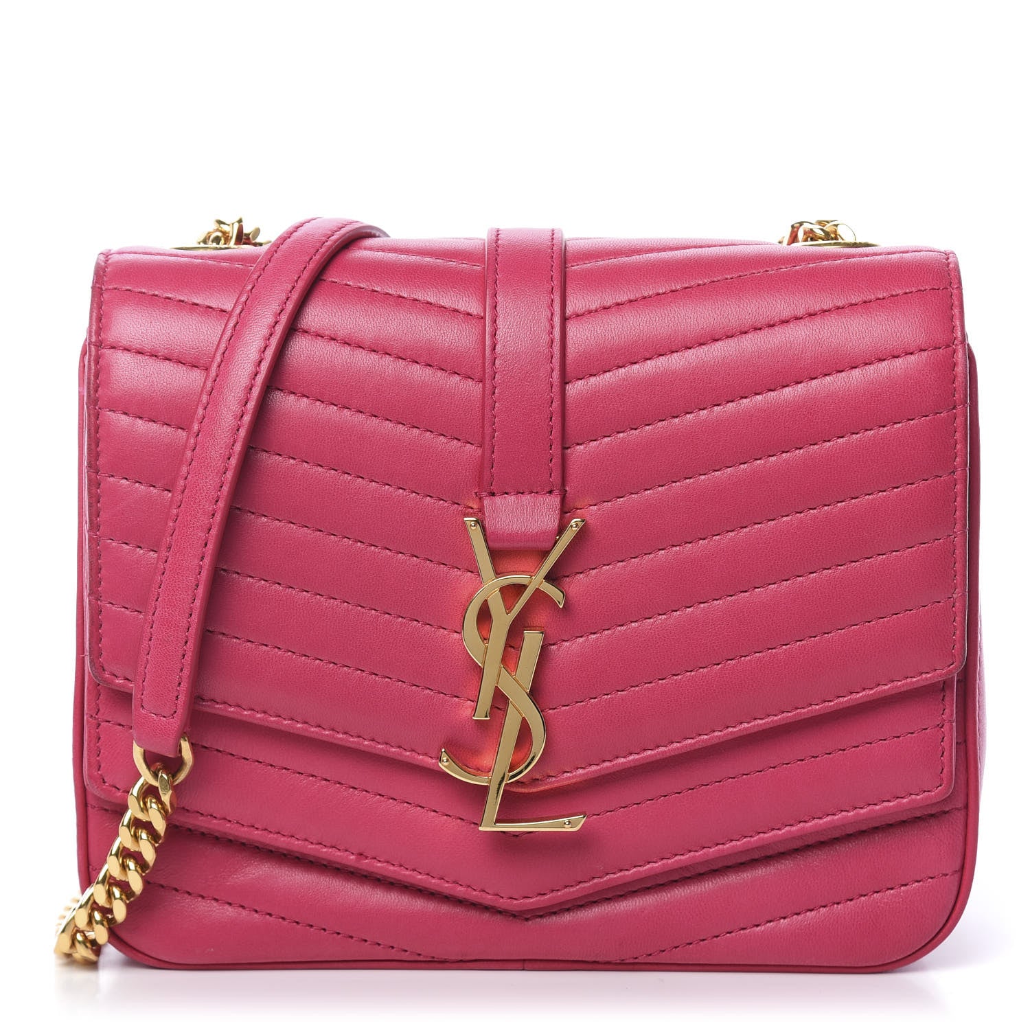 Saint Laurent Lambskin Matelasse Chevron Monogram Small Sulpice Bag Fuchsia 1 of 10