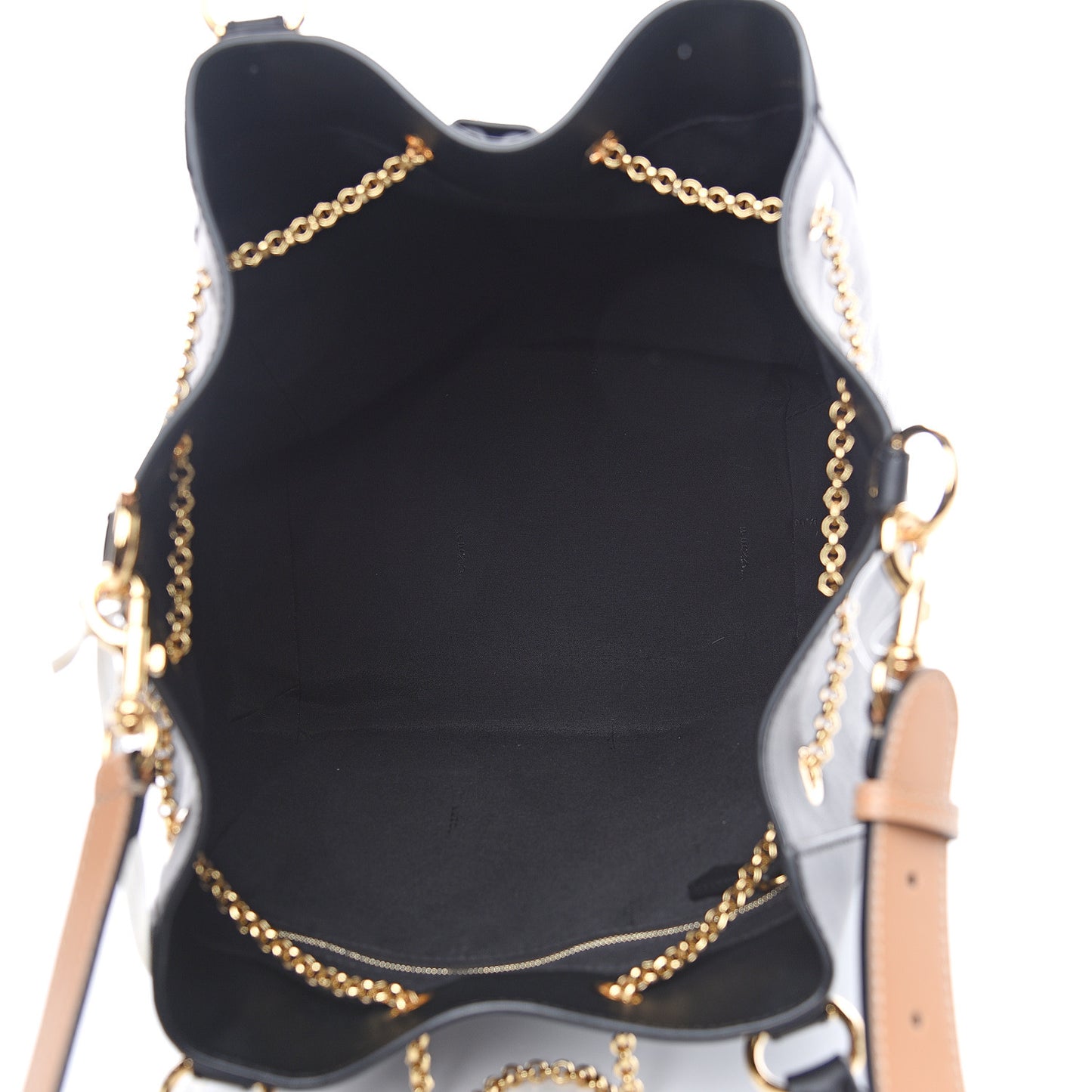Vitello Grace King Karligraphy Chain Bucket Bag Black Bisquit