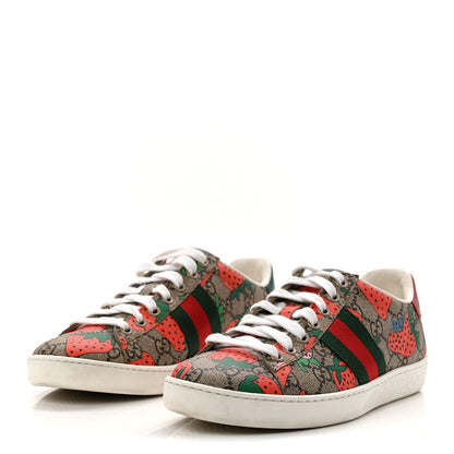 Gucci GG Supreme Monogram Strawberry Web Womens Ace Sneakers 36.5 Beige Multicolor Red Green 4 of 10