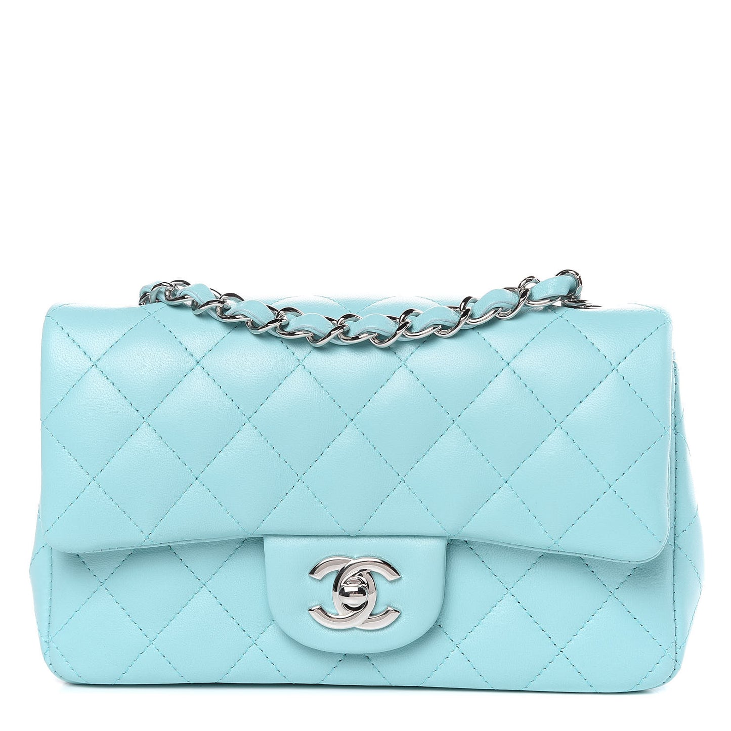 Lambskin Quilted Mini Rectangular Flap Light Blue