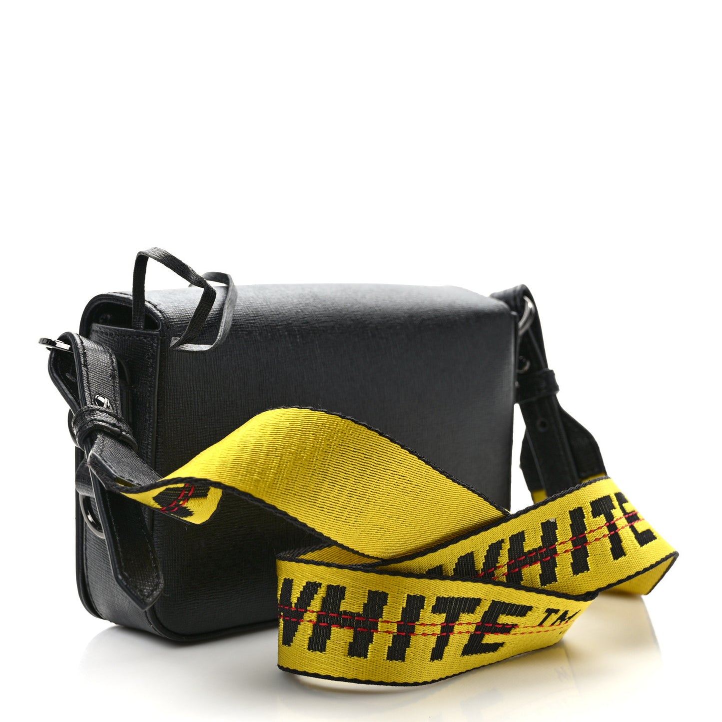 Saffiano Striped Mini Diag Binder Clip Bag Black White Yellow
