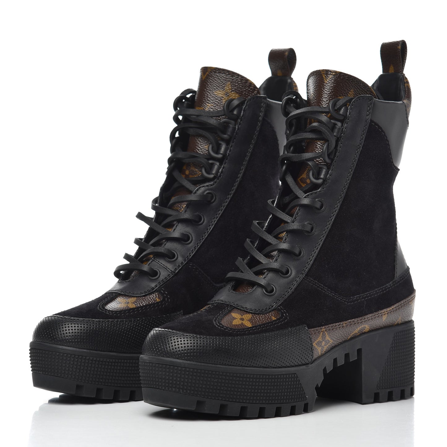 Suede Calfskin Monogram Laureate Platform Desert Boots 35 Black