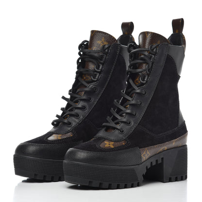 Louis Vuitton Suede Calfskin Monogram Laureate Platform Desert Boots 35 Black 3 of 11