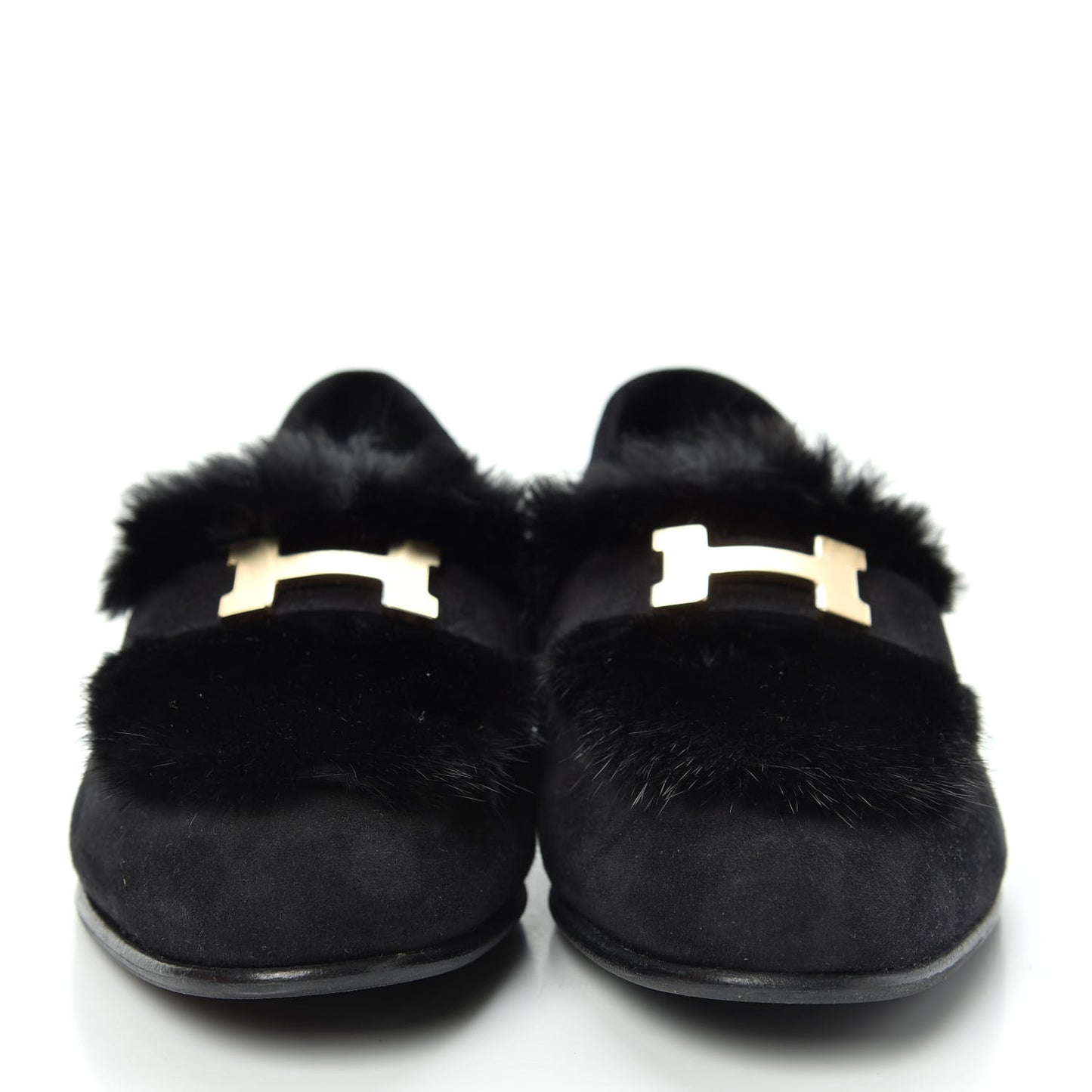 Mink Fur Suede Goatskin Paris Loafers 36.5 Black