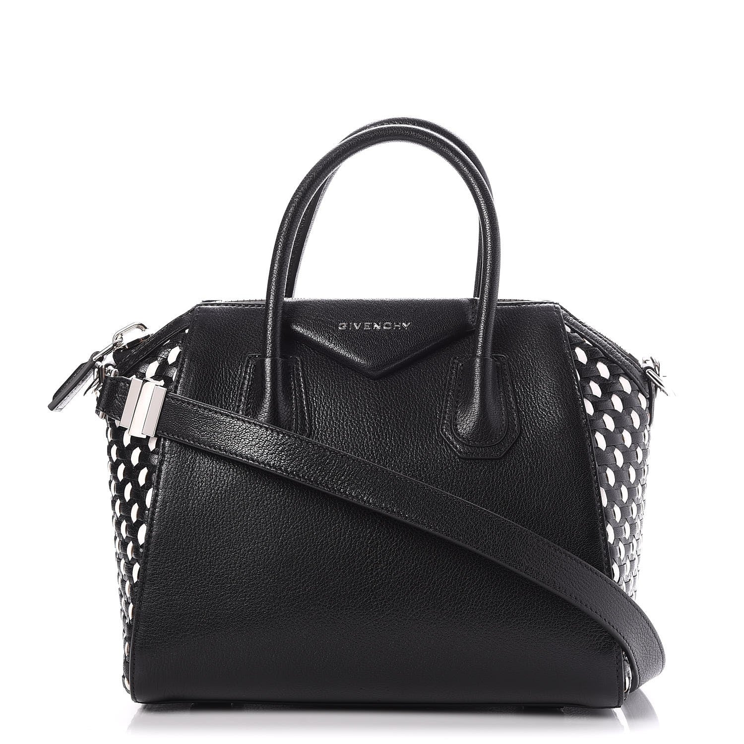 Givenchy Sugar Goatskin Woven Small Antigona Black White 1 of 7