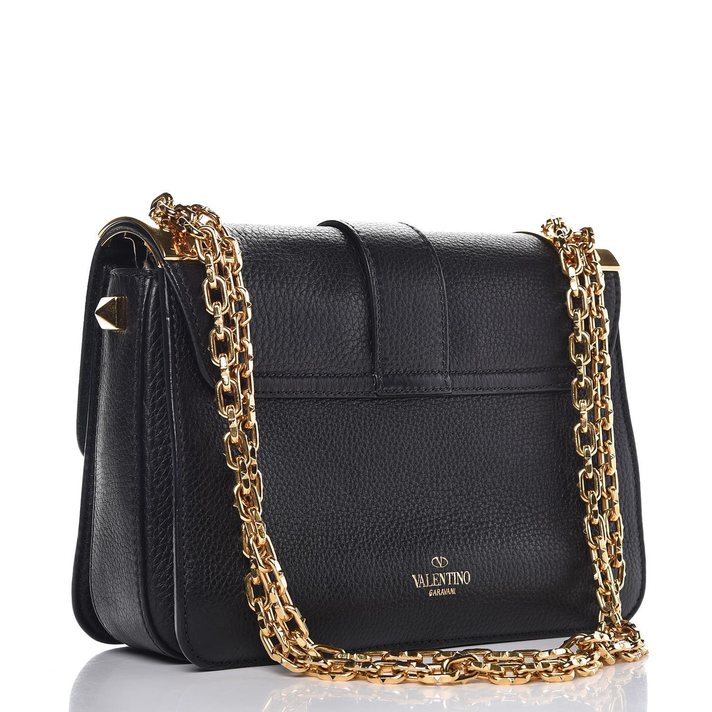 Grained Calfskin B-Rockstud Flap Black