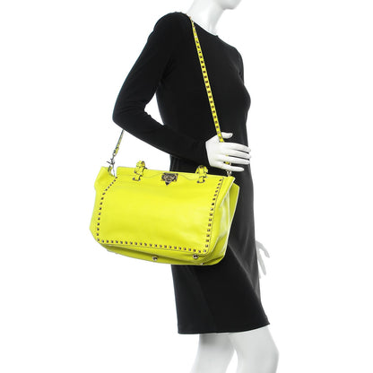 Valentino Garavani Vitello Medium Rockstud Tote Yellow Fluo 3 of 10
