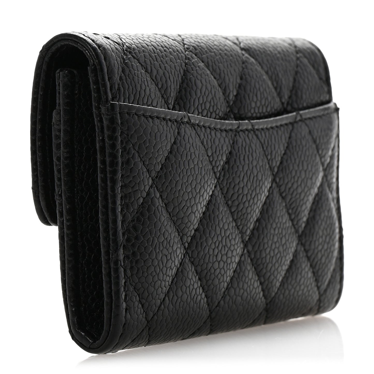Caviar Quilted Flap Card Holder Wallet Black