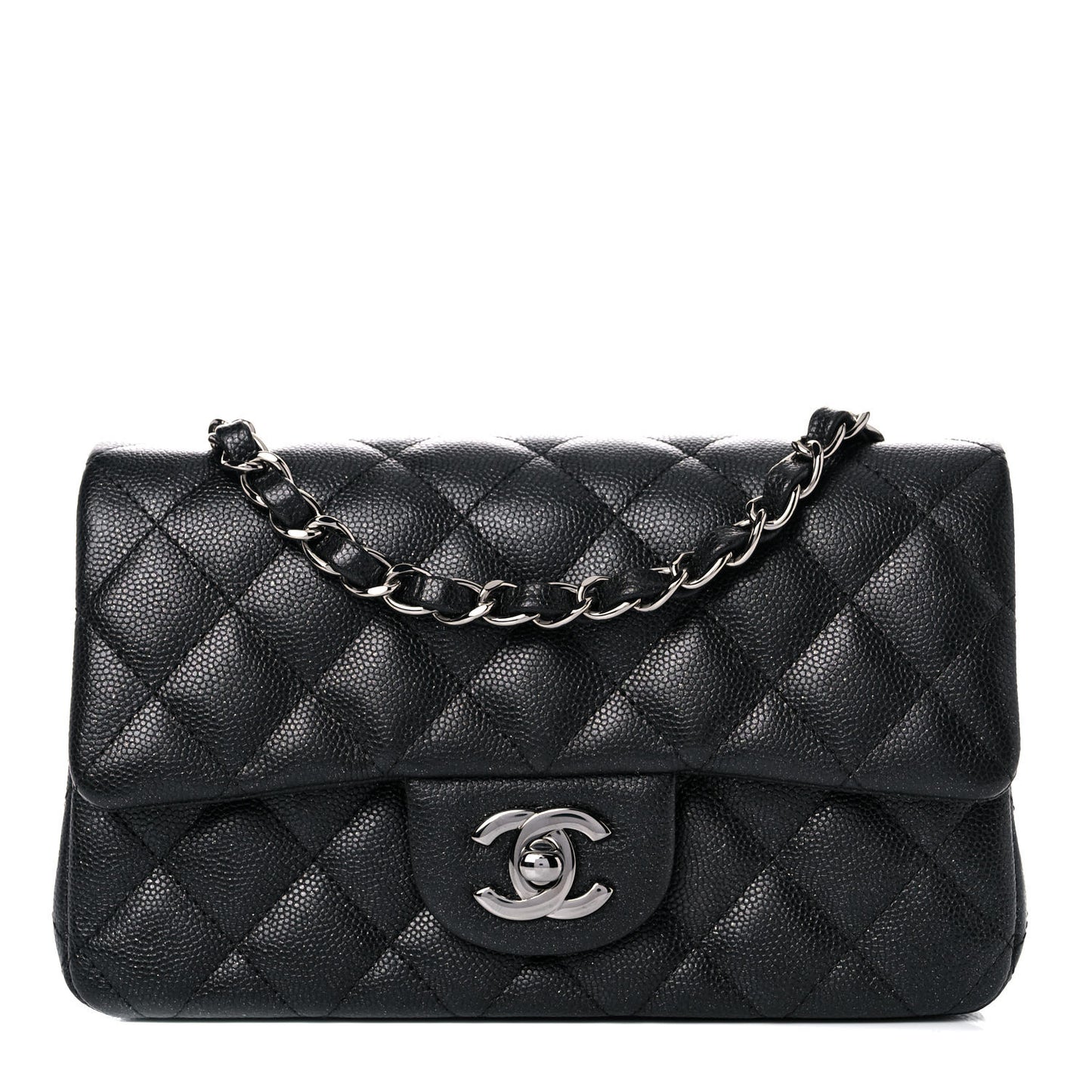Iridescent Caviar Quilted Mini Rectangular Flap Black