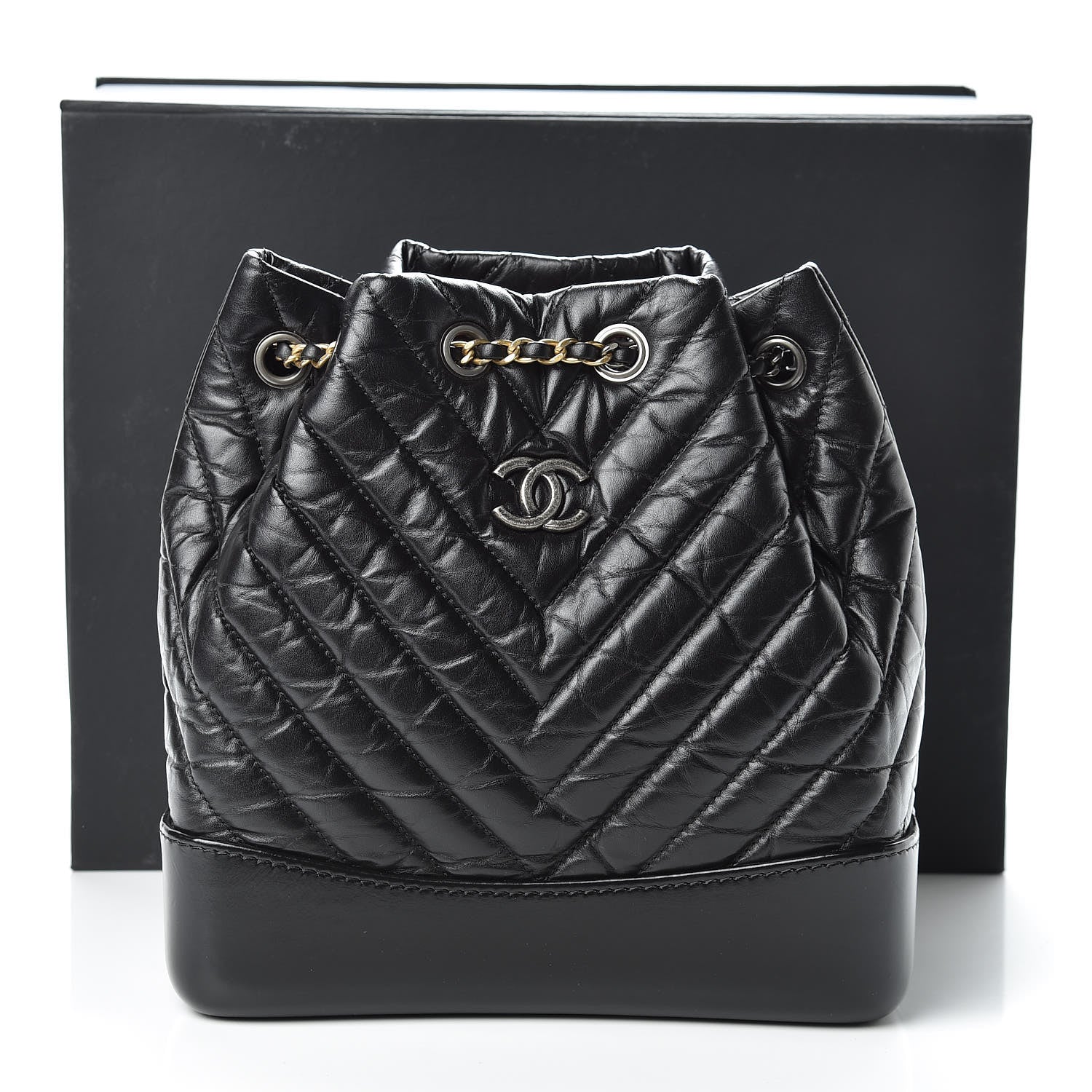 Chanel Aged Calfskin Chevron Quilted Small Gabrielle Backpack Black 13 of 13
