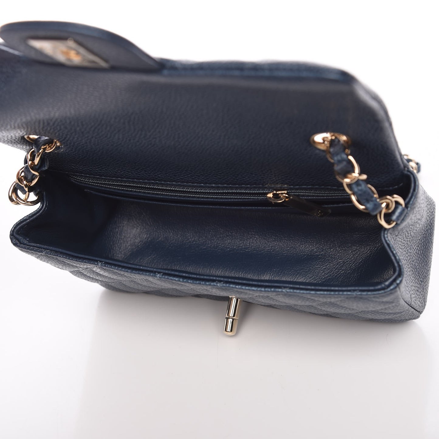 Metallic Caviar Quilted Mini Rectangular Flap Dark Blue