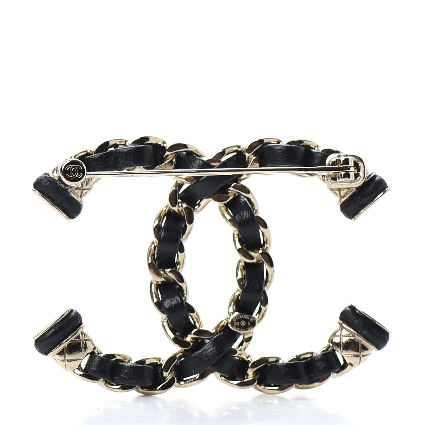 Lambskin Chain CC Brooch Black Gold