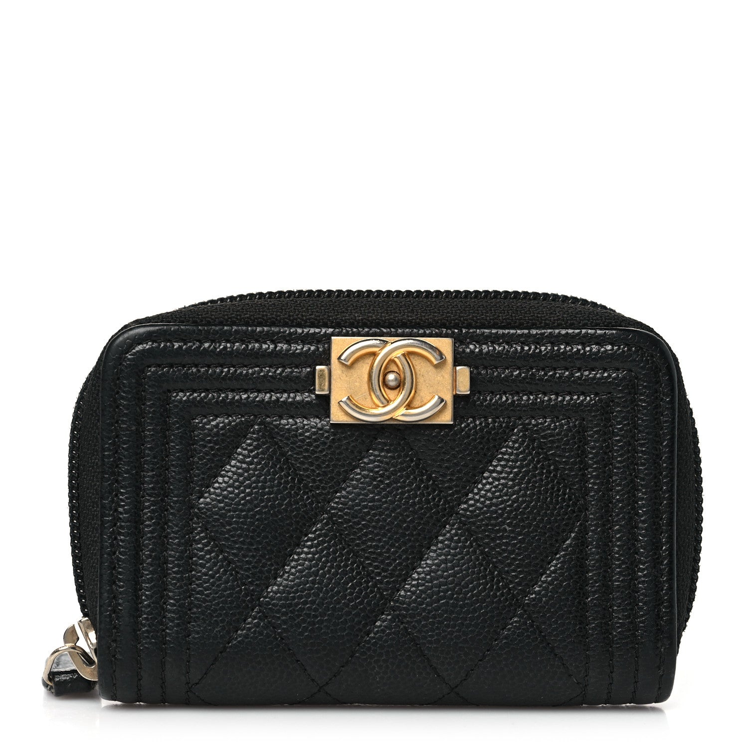 Chanel Caviar Quilted Boy Zip Around Coin Purse Wallet Black 1 of 8