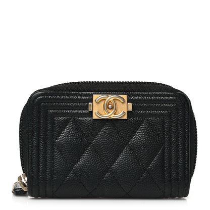Chanel Caviar Quilted Boy Zip Around Coin Purse Wallet Black 1 of 8