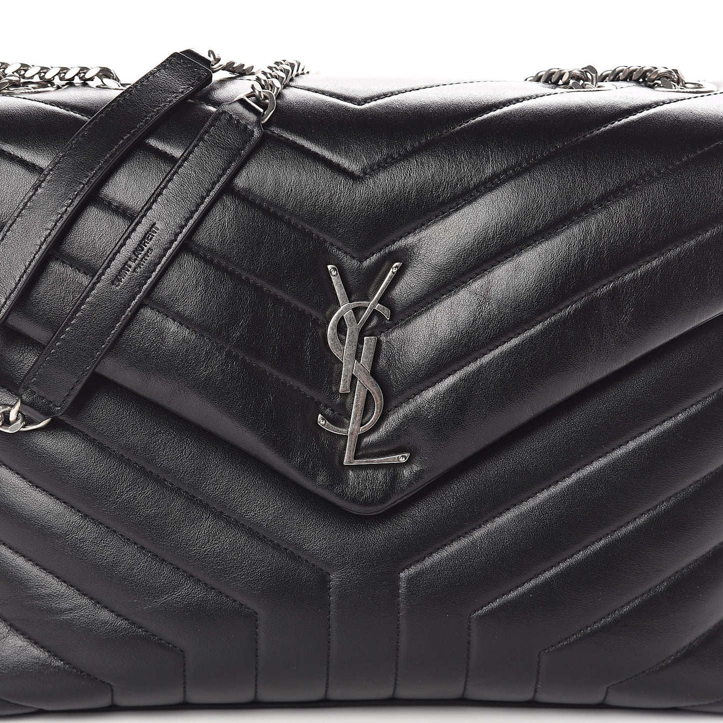 Calfskin Y Quilted Monogram Medium Loulou Chain Satchel Black