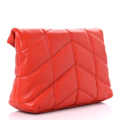 Saint Laurent Lambskin Monogram Loulou Puffer Pouch Clutch Coral 4 of 11