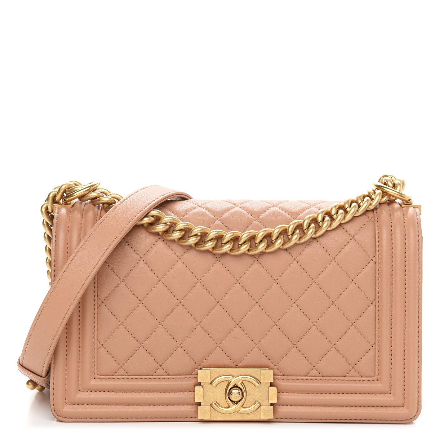 Calfskin Quilted Medium Boy Flap Light Brown