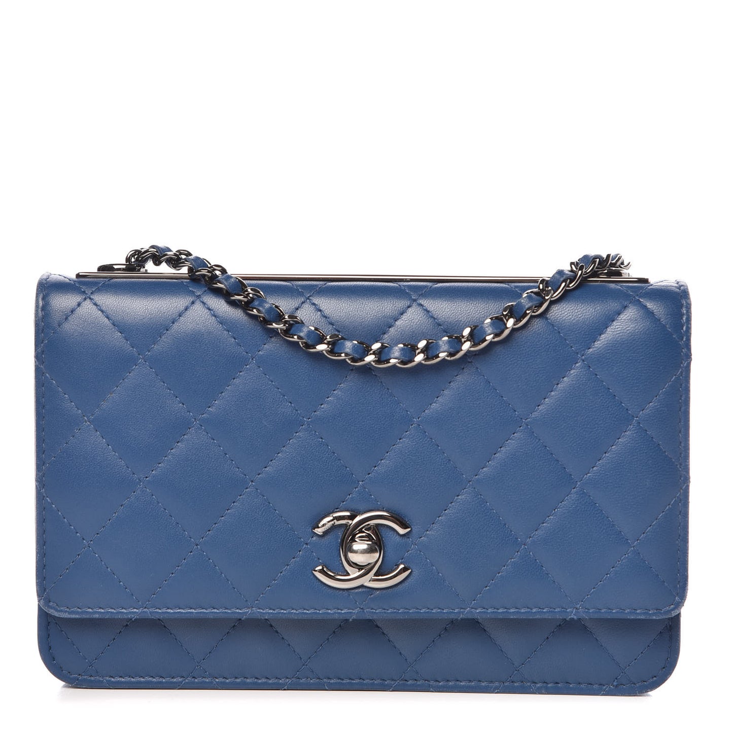 Lambskin Quilted Trendy CC Wallet On Chain WOC Blue