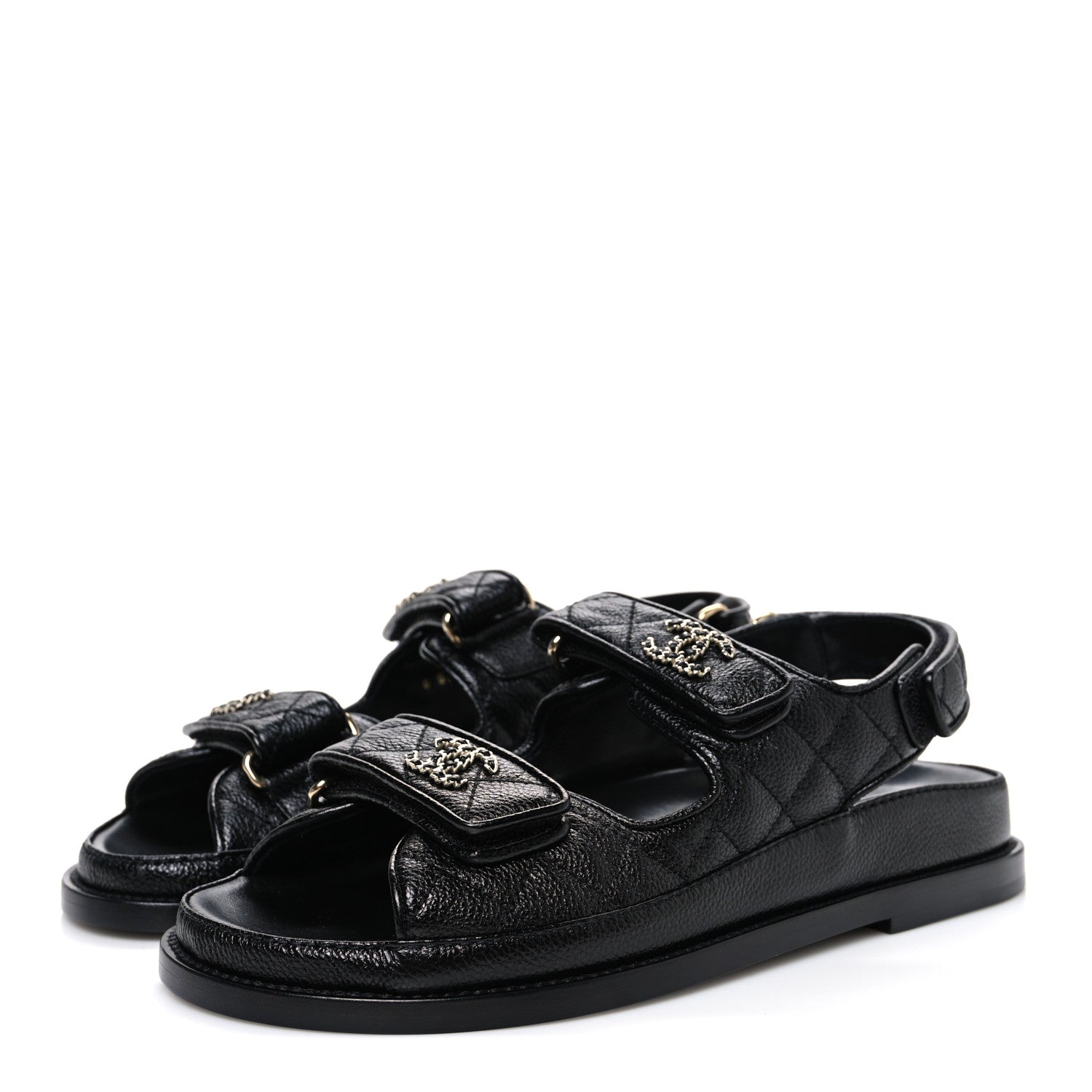 Chanel Grained Calfskin Velcro Dad Sandals 37 Black 4 of 11