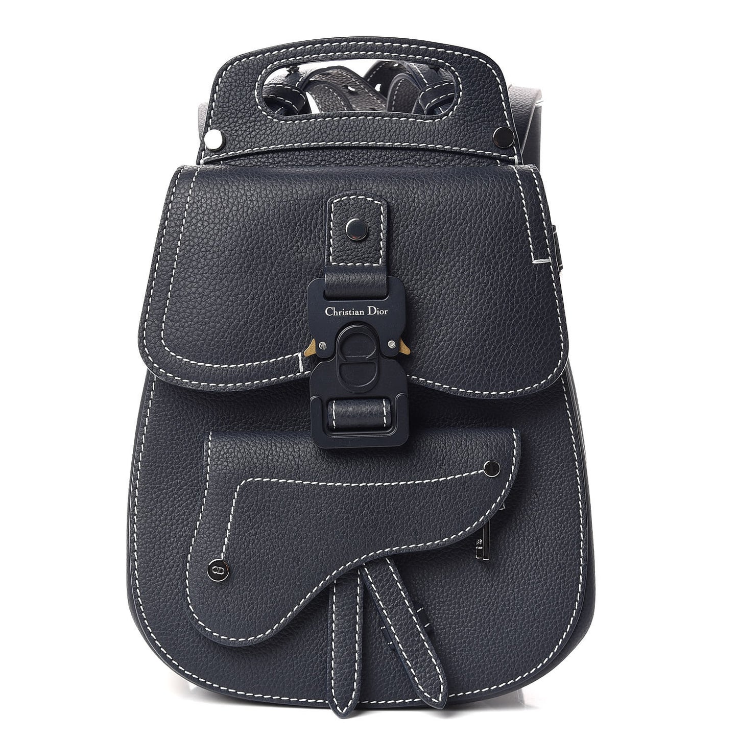 Grained Calfskin Saddle Backpack Navy Blue