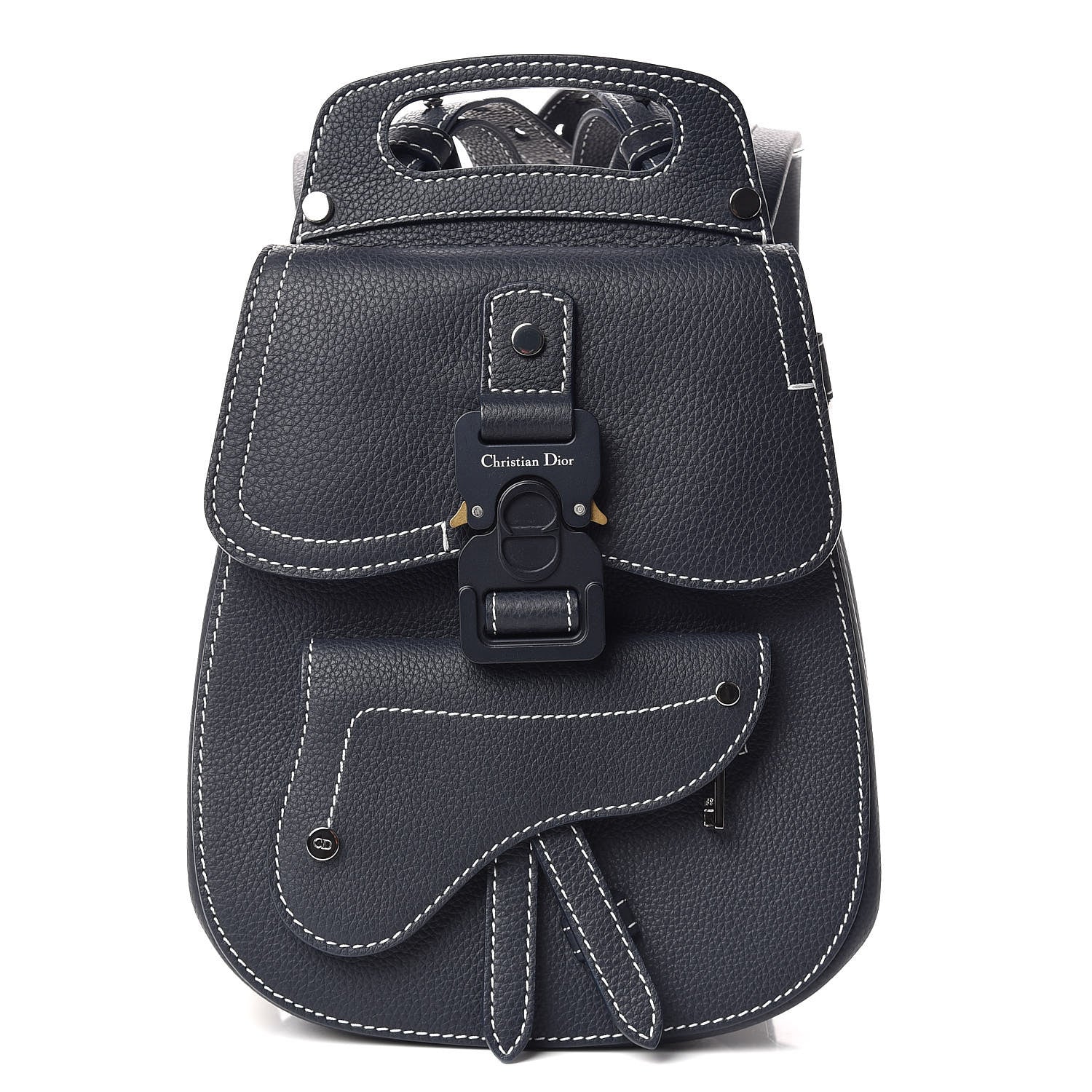 Christian Dior Grained Calfskin Saddle Backpack Navy Blue 1 of 8