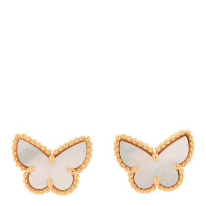 Van Cleef & Arpels 18K Yellow Gold Mother of Pearl Sweet Alhambra Butterfly Earrings 1 of 5