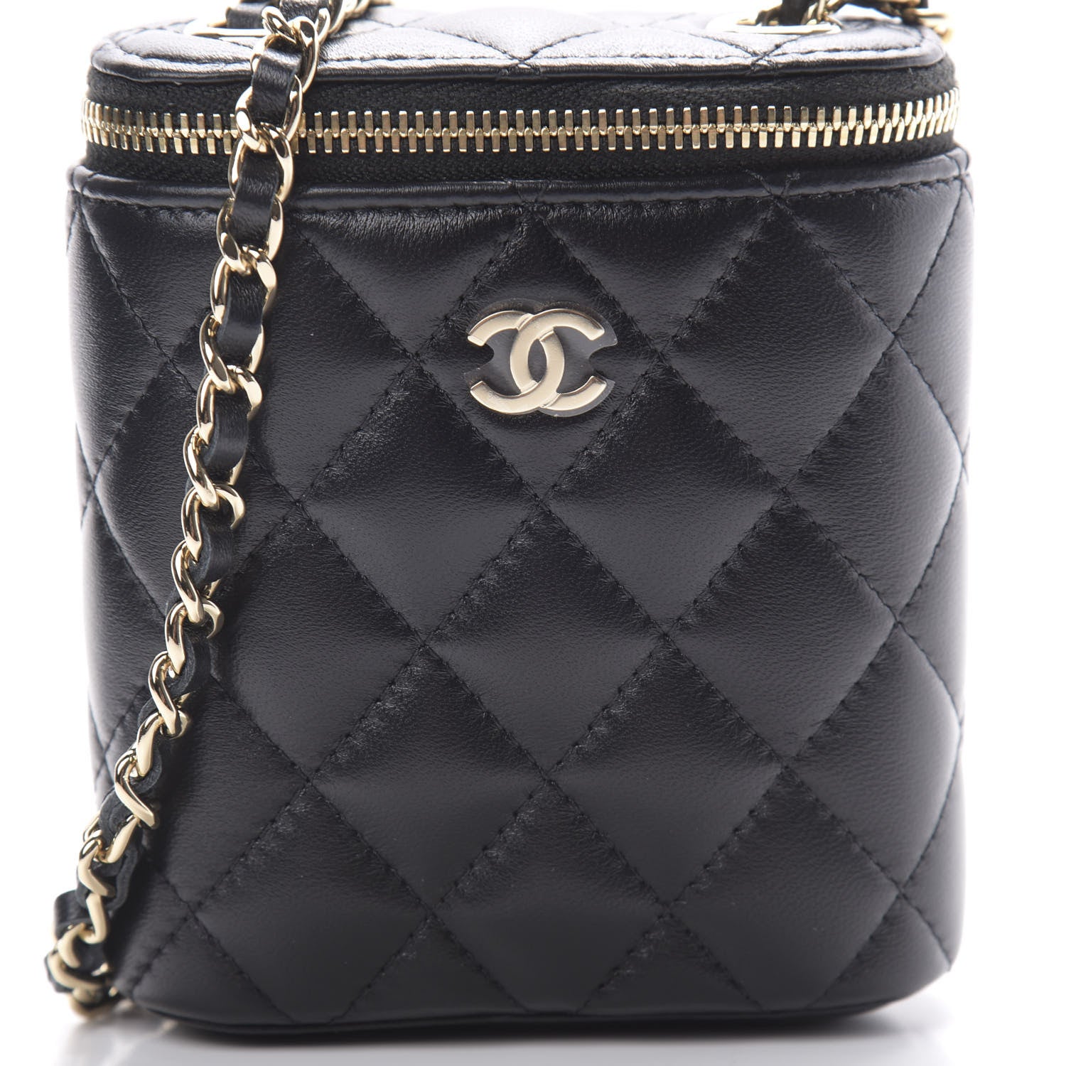 Chanel Lambskin Quilted Small Vertical Coco Beauty Vanity Case With Chain Black 7 of 10