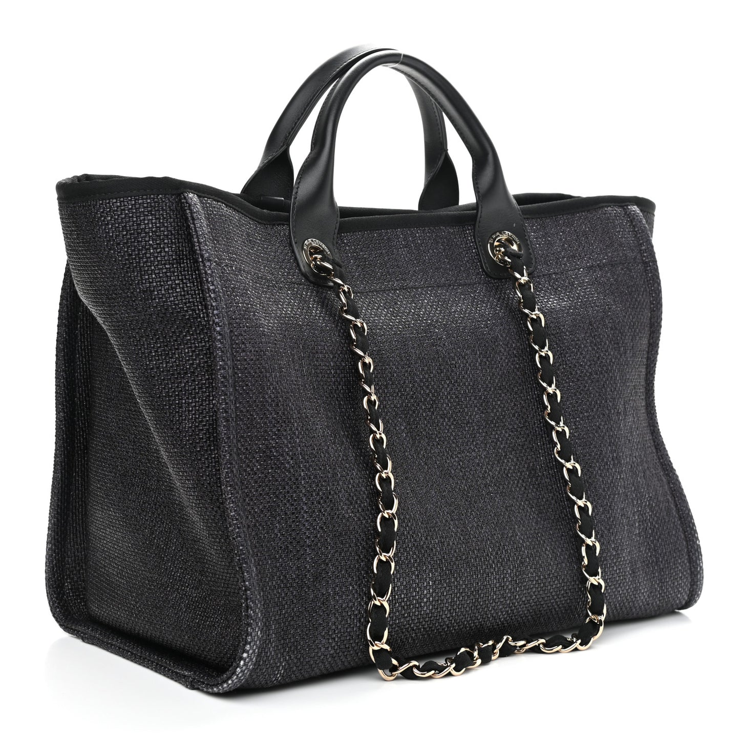 Woven Straw Raffia Medium Deauville Tote Black