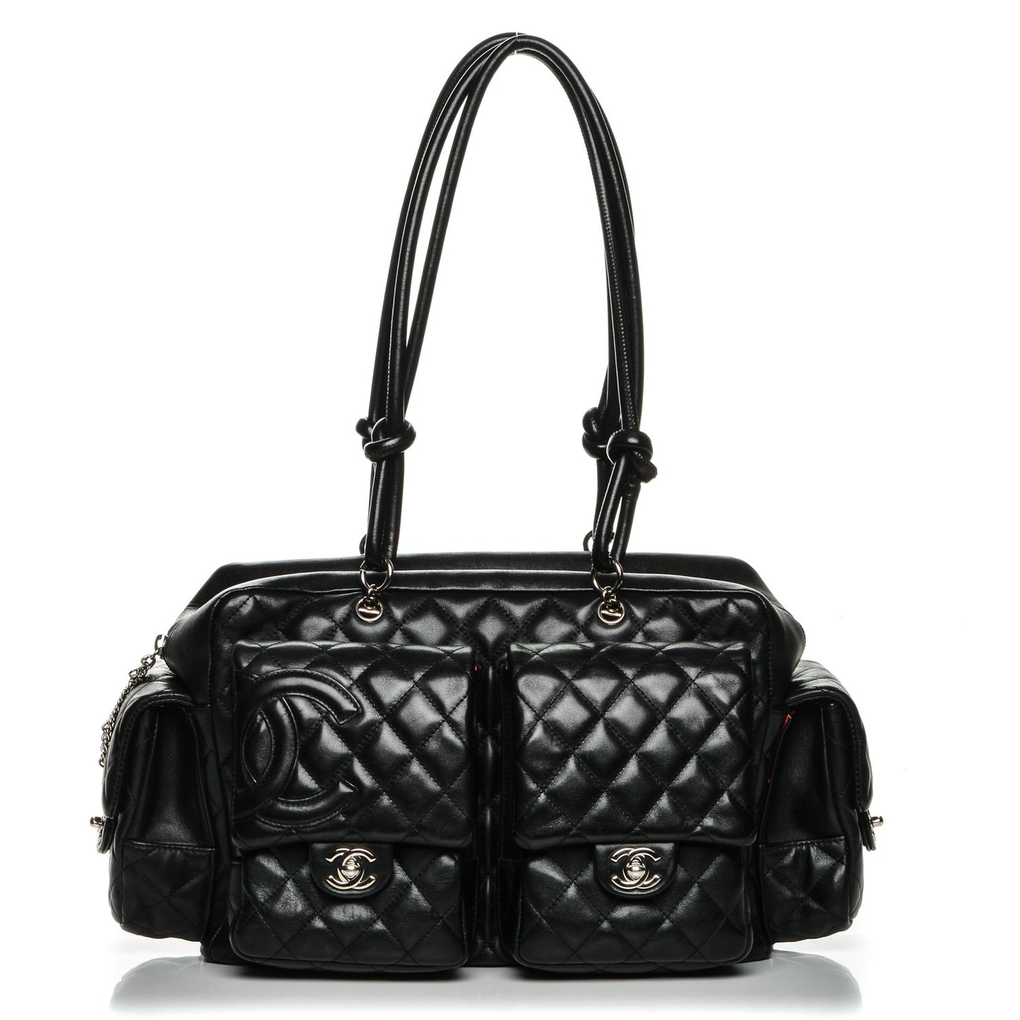 Calfskin Quilted Large Cambon Multipocket Reporter Black