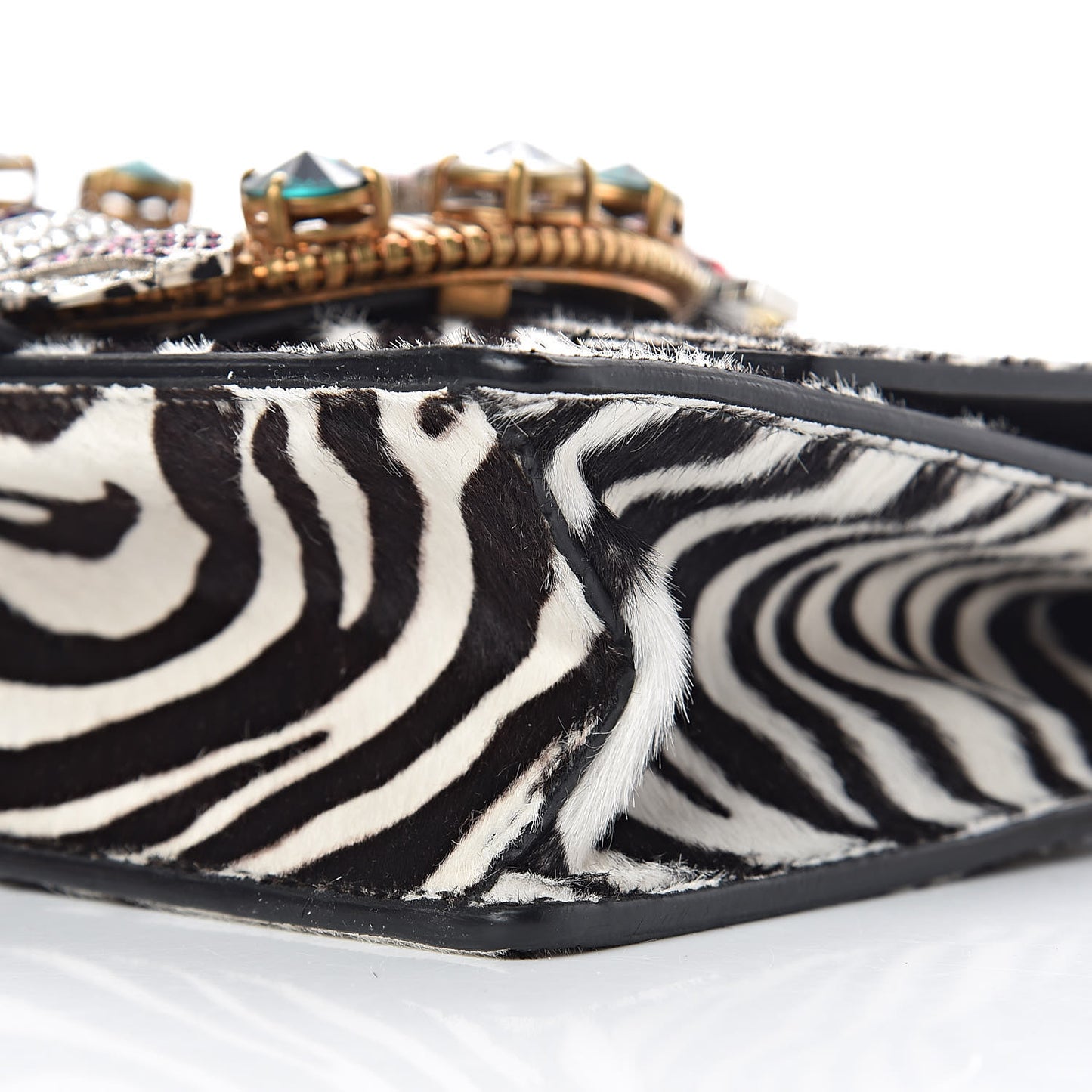Cavallino Pony Hair Crystal Embellished Shoulder Bag White Black