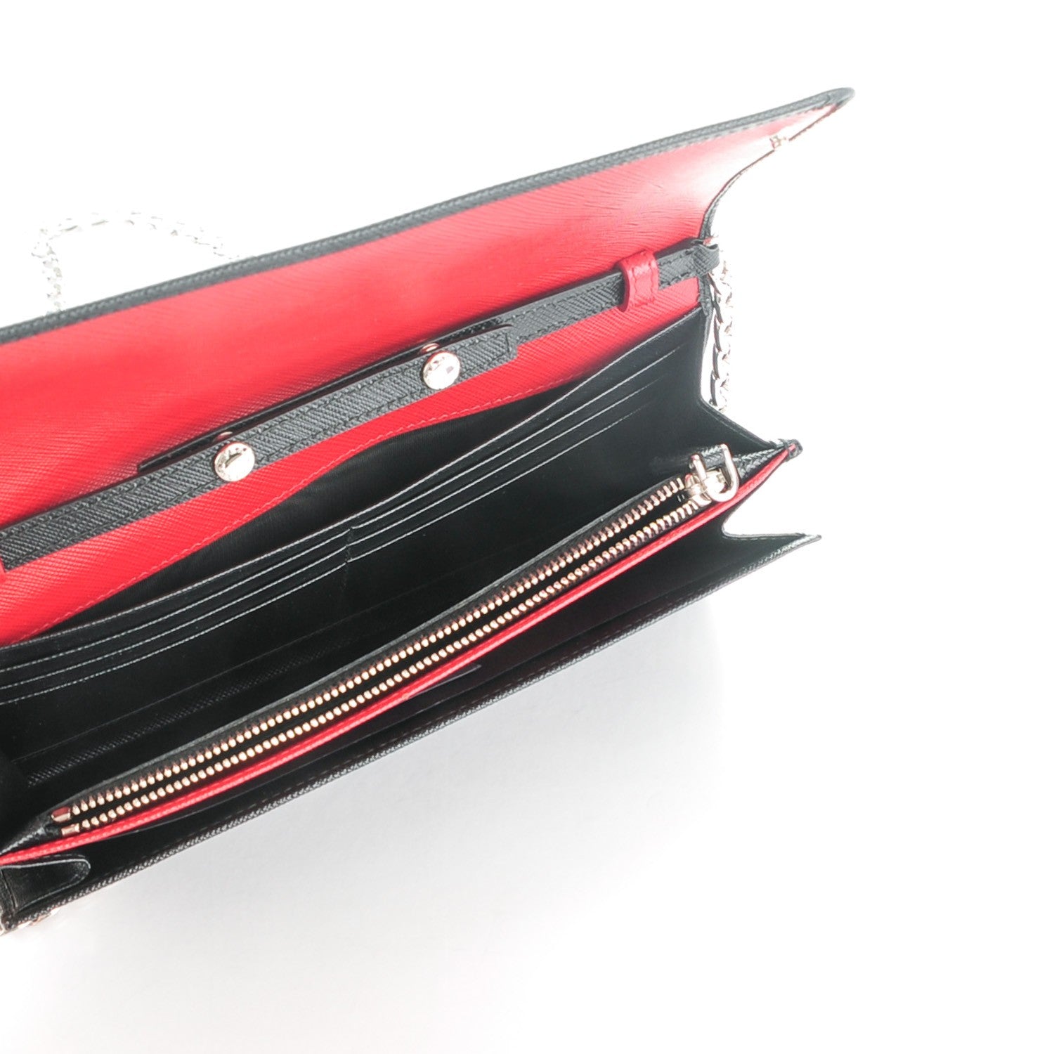 Prada Saffiano Bi-Color Wallet On Chain Nero Black Fuoco 5 of 7