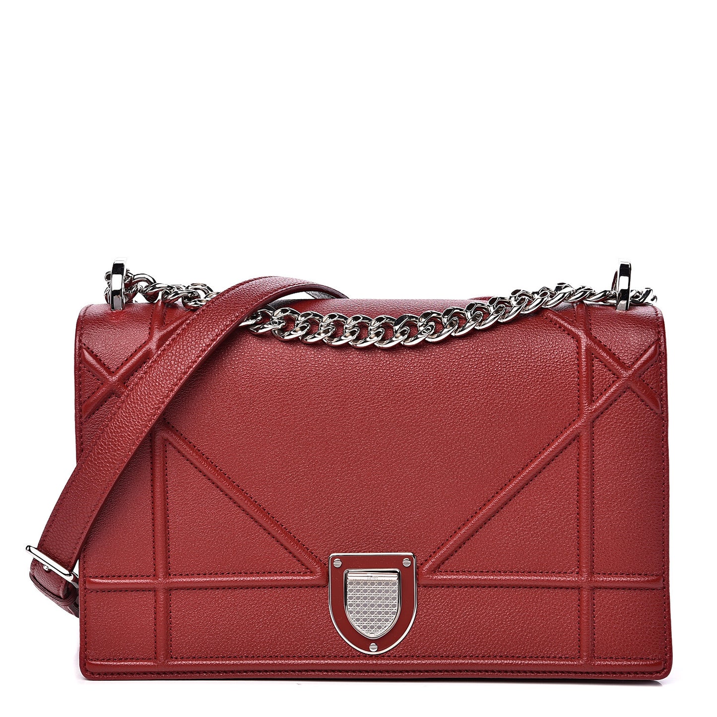 Grained Calfskin Medium Diorama Flap Bag Red