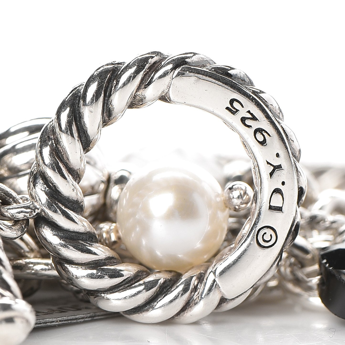 Sterling Silver Pearl Black Onyx Moonstone 20mm Bijoux Multi Strand Beaded Bracelet