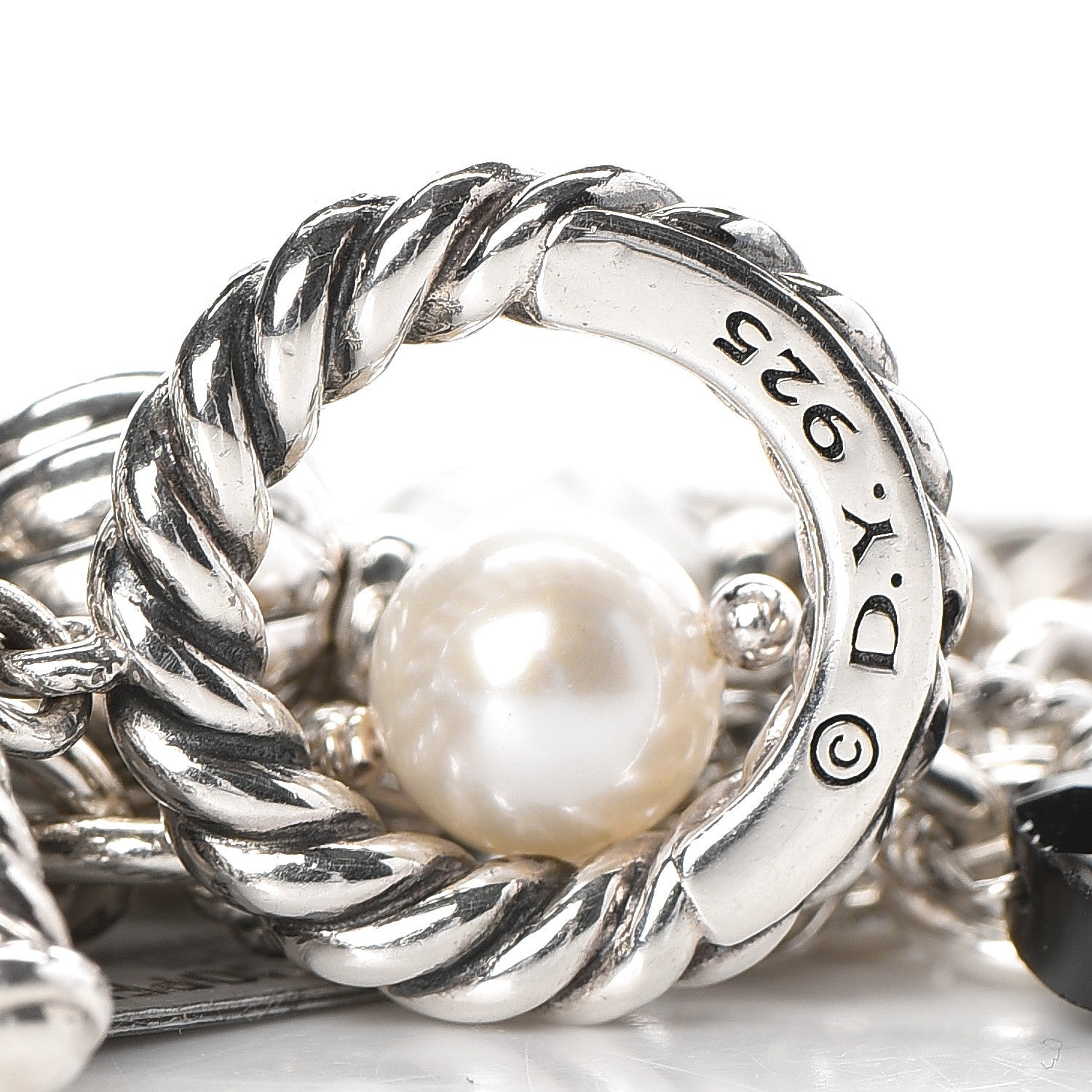David Yurman Sterling Silver Pearl Black Onyx Moonstone 20mm Bijoux Multi Strand Beaded Bracelet 3 of 5