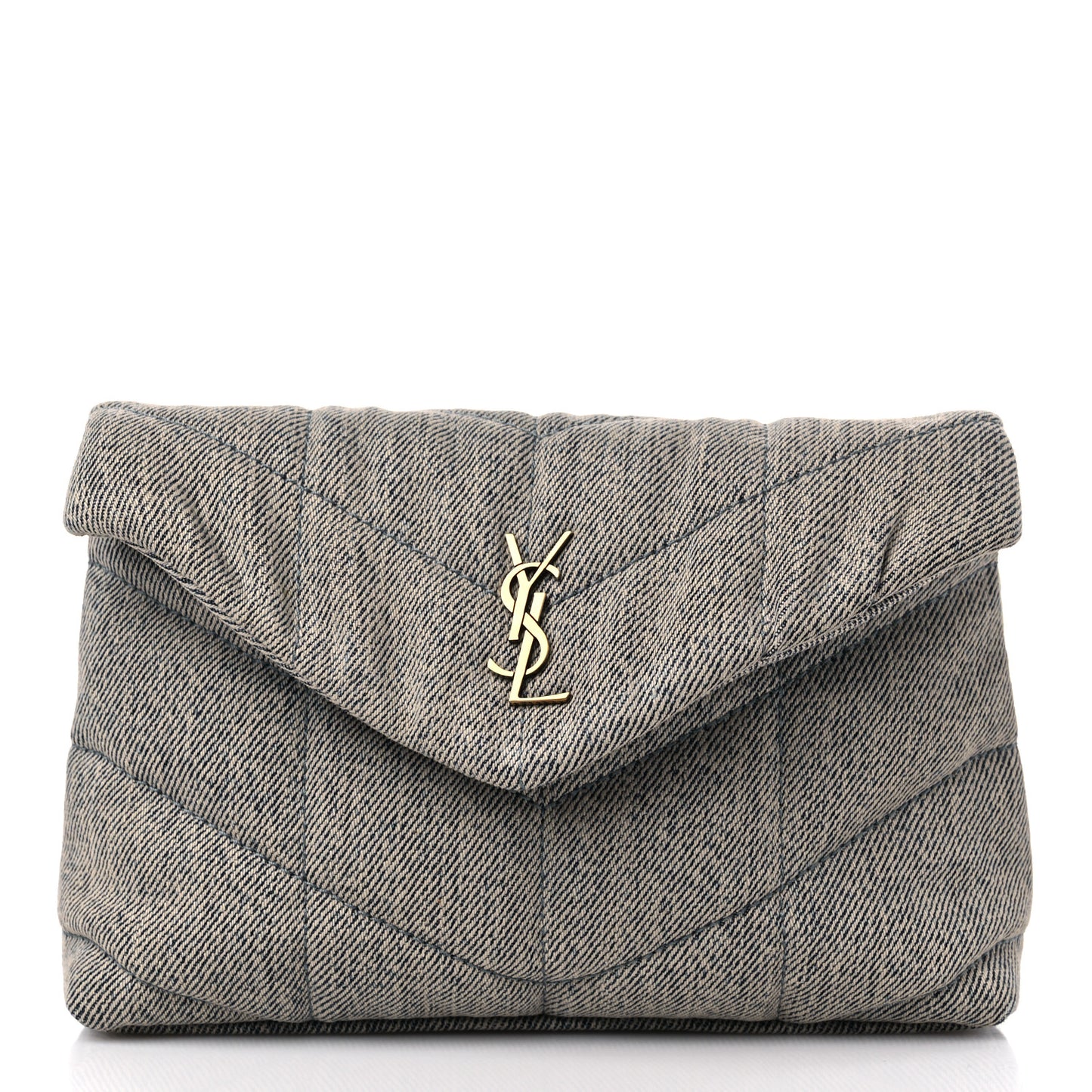 Denim Quilted Monogram Loulou Puffer Pouch Clutch Blue Gray Light Azur
