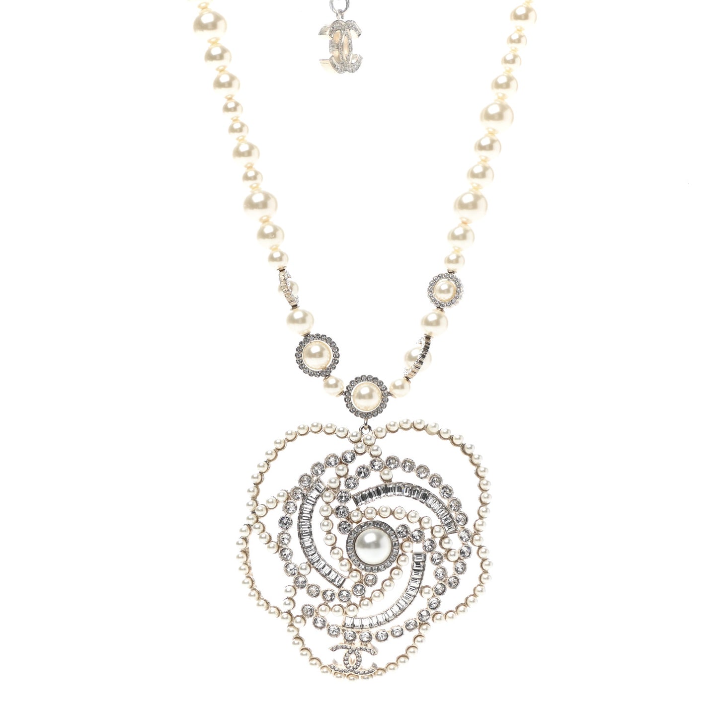 Pearl Crystal Lace Camellia Necklace Gold