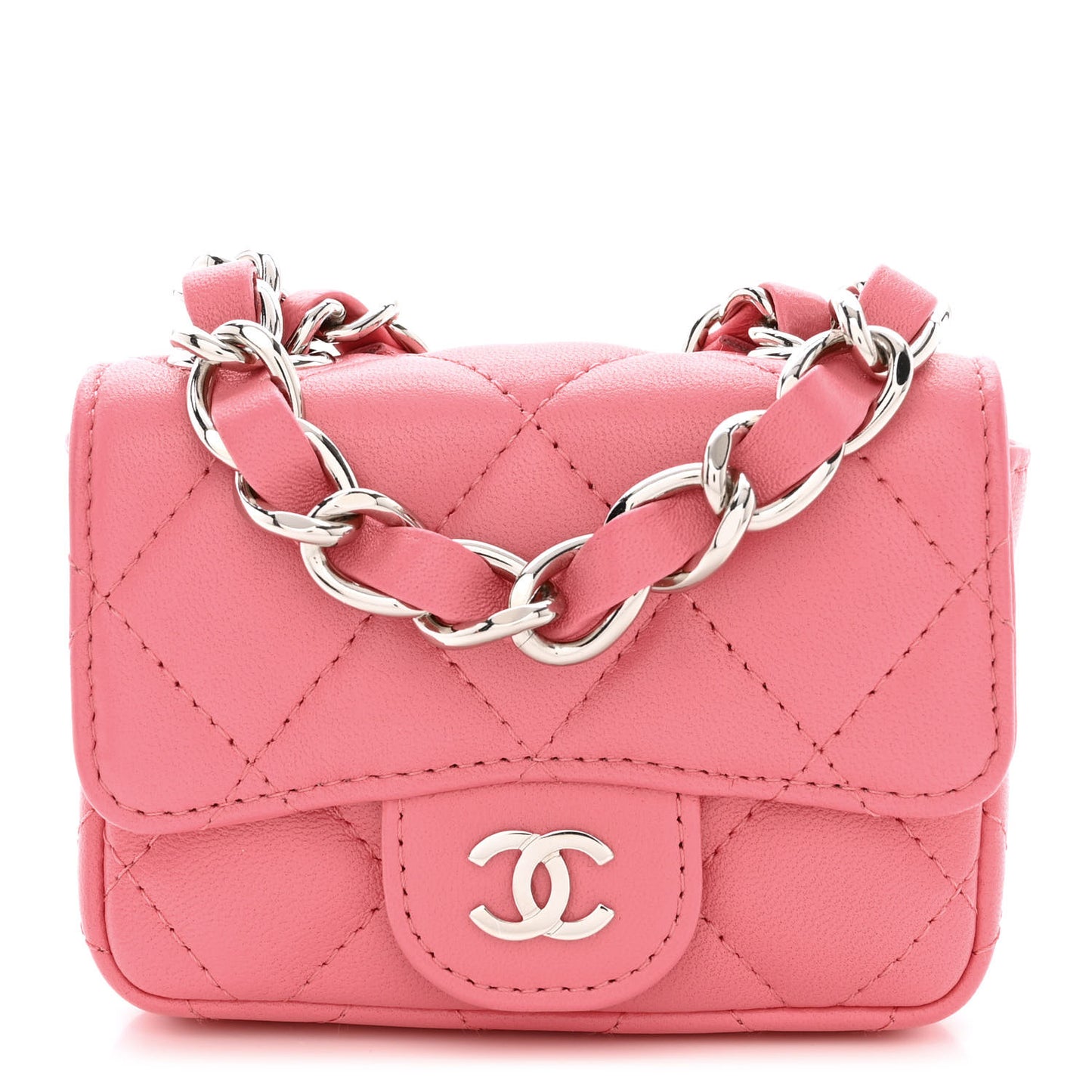 Lambskin Quilted Mini Chain Belt Bag Pink