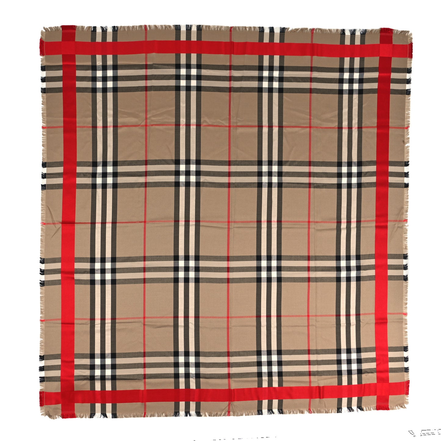 Wool Silk Giant Check Ribbon Scarf Archive Beige