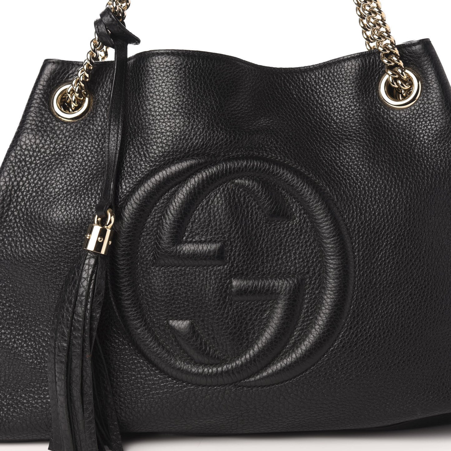 Pebbled Calfskin Medium Soho Chain Shoulder Bag Black