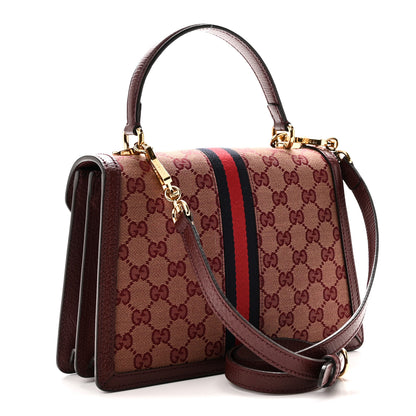 Gucci GG Supreme Monogram Textured Dollar Calfskin Web Small Ophidia Padlock Top Handle Bag Bordeaux 3 of 10