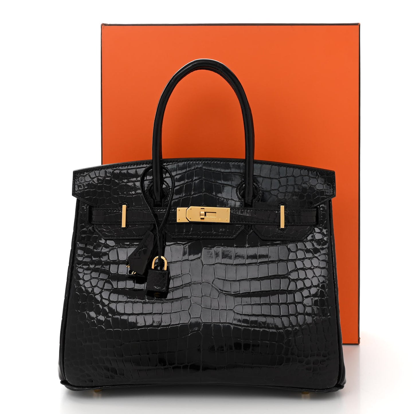 Shiny Porosus Crocodile Birkin 30 Black