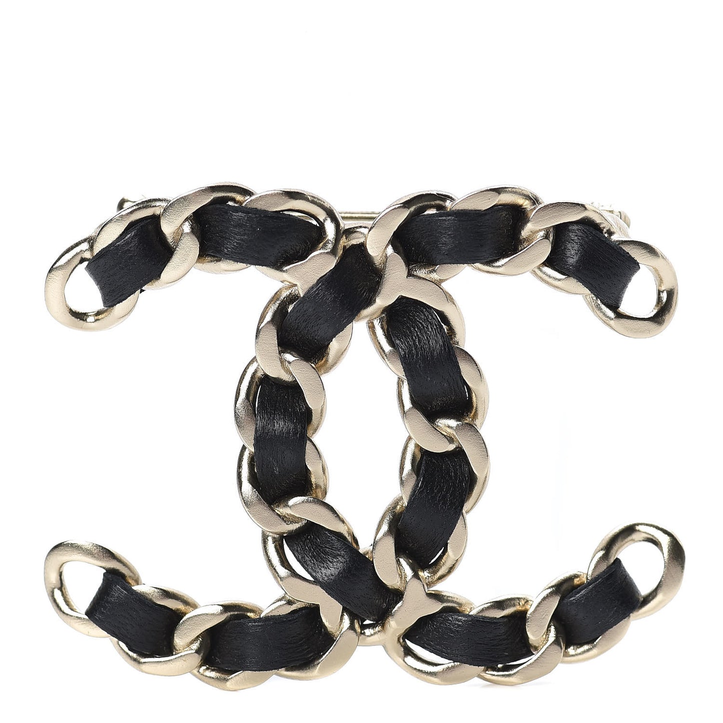Lambskin Chain CC Brooch Black Gold
