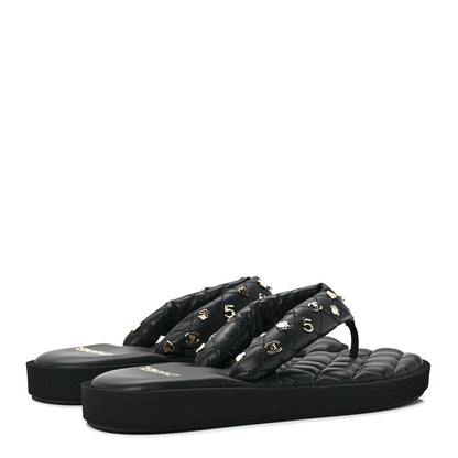 Chanel Lambskin Quilted Padded Charms Thong Sandals 39.5 Black 4 of 8