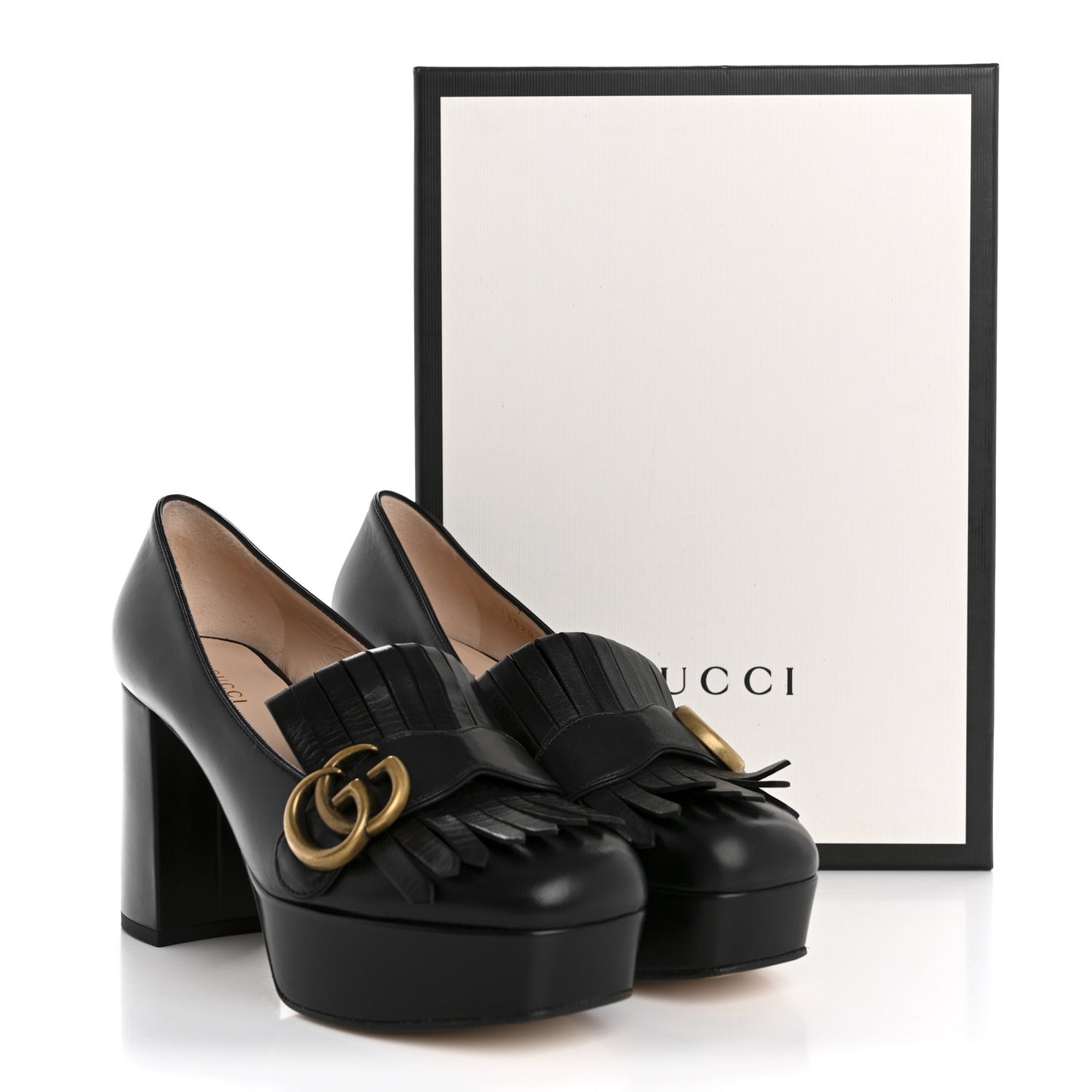 Malaga Kid GG Marmont Fringe Platform Loafer Pumps 37 Black