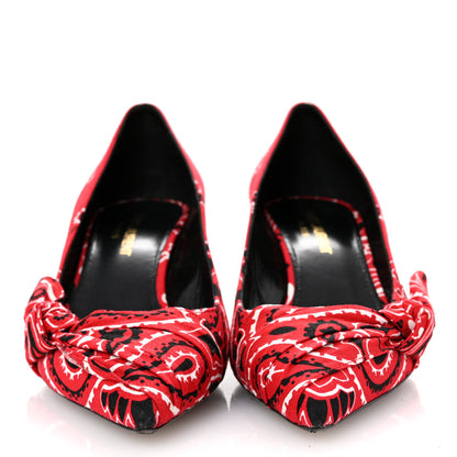 Saint Laurent Bandana Charlotte Kitten Heel Pumps 37 Red 3 of 9